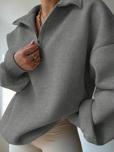 Sudadera con capucha de lana de Color sólido con media cremallera de invierno para mujer, sudaderas gruesas y cálidas antibolitas y transpirables para mujer - Product Image 2