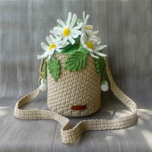 Crochet Bag Women's Crochet Tote Bag Knitted Shoulder Crossbody <b>Handbags</b> Cute Crocheted Bag for <b>Girls</b> OEM Made in Vietnam - Product Image 2