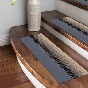 Tapis imprimé : design Kilim moderne, bleu et beige, facile à nettoyer, tapis d'entrée - Product Image 4