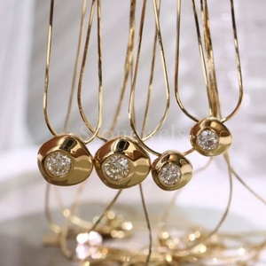 Diamond Bean Pendant Chain <b>Necklace</b> Yellow <b>Gold</b> <b>14K</b> Solid <b>Gold</b> Trendy Elegant Piece with Unique Bean-Shaped Pendant - Product Image 6