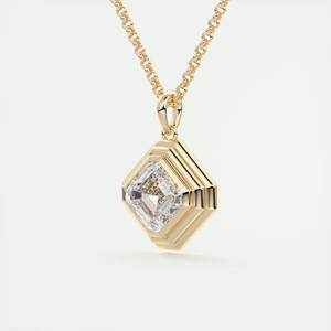 Colgante de ajuste de bisel de oro con Asscher Brilliant Cut Lab Grown Diamond IGI Certified CVD/HPHT Collar de diamantes Joyería de moda - Product Image 2