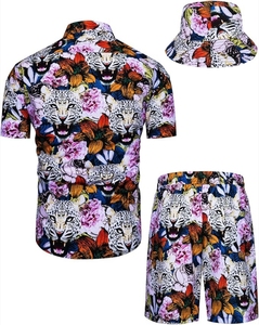 Mens 3-Piece Vintage Style <b>Hawaiian</b> Outfit Shirt <b>Shorts</b> Bucket Hat Custom Floral Breathable Beachwear for Summer Party Holiday - Product Image 2