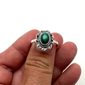 Bague classique bijoux pour femmes argent Boho Style bijoux 925 argent Sterling malachite pierres précieuses à la main bague cadeau pour femme - Product Image 1