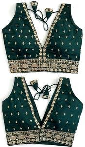 La blusa moderna tiene Zari, trabajo de hilo y trabajo hecho a mano Listo para la blusa Tiene un patrón abierto Froent y hermoso nudo de verano - Product Image 3