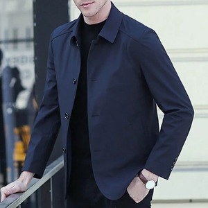 Manteau d'affaires mi-long élégant en cuir véritable pour hommes, col rabattu, fermeture à glissière, imperméable, saison d'hiver - Product Image 5