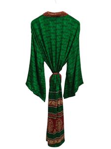 กิโมโนผ้าไหมสำหรับชุดกลางคืนของผู้หญิงเสื้อคลุมยาวพิมพ์ลายดอกไม้อินเดียวินเทจผ้าไหมส่าหรี - Product Image 4