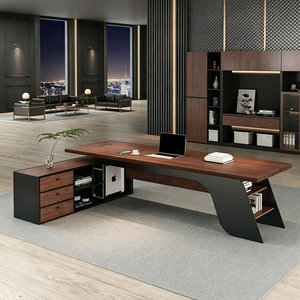 Walnut Brown Solid Wood <b>L</b>-<b>Shaped</b> Executive <b>Desk</b> with Wireless Power Outlet and Privacy Panel 1-Year Warranty - Product Image 1