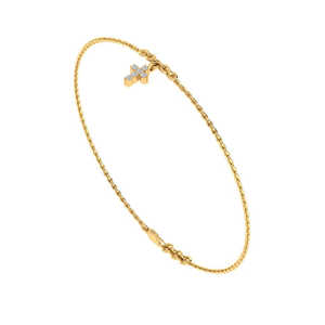 Certified 14Kt Yellow <b>Gold</b> Diamond <b>Cross</b> Adjustable Length 0.06ct Real Diamond Embellished Bangles - Product Image 3