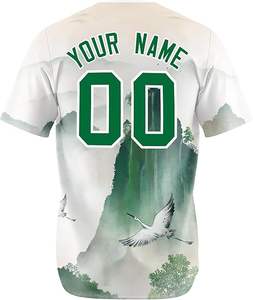 Camisetas de Béisbol Personalizables con Cuello en V y Botones, Blancas y Verdes, de Alta Calidad, 100% Poliéster, Transpirables, para Adultos - Product Image 2