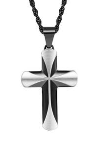 Colgante de corazón de acero inoxidable para hombre con collar cruzado chapado en oro y negro a la moda para aniversario ¡Disponible ahora! - Product Image 2