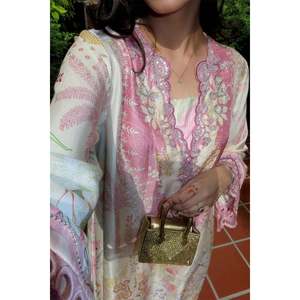 Elowen <b>Kaftan</b> Breathable <b>Plus</b>-<b>Size</b> Knee-Length Dress with Cutout and Puff Sleeves - Product Image 2