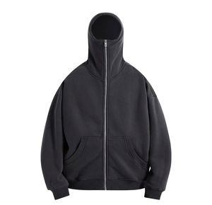 Pull-over masqué à logo personnalisé Sweats à capuche à fermeture éclair avec épaules tombantes Sweat à capuche uni à fermeture éclair pour hommes Streetwear Fashion - Product Image 4