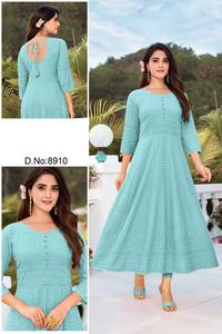 Kurti ผ้าฝ้ายใยสังเคราะห์ปักเลื่อม,ชุด Kurta Palazzo สำหรับสาวๆสไตล์อินเดียขายส่งผ้าฝ้าย Anarkali - Product Image 5