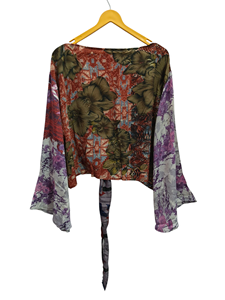 Light Weight Short Shirt Free Size Short Silk Top Wrap dress Vintage Sari Fabric wrap top Floral Print Boho Top - Product Image 5