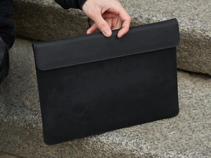 Slim Fit Durable Genuine Leather Customizable <b>Laptop</b> Sleeve <b>Handle</b> Closure Shockproof <b>Case</b> for Office Professionals LLS-0013 - Product Image 3
