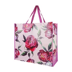 Bolsas de Mano Ecológicas de PP Reciclado con Logotipo Personalizable, Diseños Florales, Bolsas de Compras Reutilizables con Cierre de Gancho y Bucle - Product Image 4