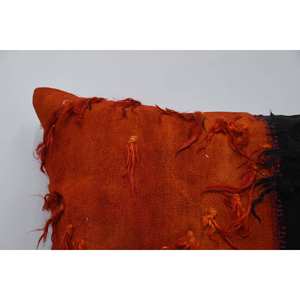 Orange Ikat Patchwork Wool <b>Pillow</b> 28x28 Inch Vintage Embroidered Ruffled Pattern Decorative <b>Pillow</b> for Bedding or Floor Use - Product Image 2