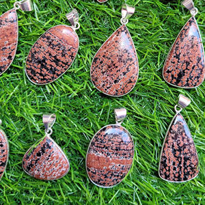 Splendide Fleur Obsidienne Cabochon Pendentif Lâche Gemme Métal Pendentif Prix de Gros Cristal Cabochon - Product Image 3