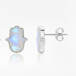 ต่างหูเงินแท้ 925 ประดับมูนสโตนสีรุ้ง รูปทรงอาฮิมซา ดีไซน์ขอบแบบ Bezel งานละเอียดประณีต เหมาะเป็นของขวัญวันครบรอบ - Product Image 1