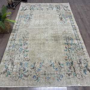 Grand tapis turc de 5,2 x 8,6 pieds, tapis à carreaux gris vintage - Product Image 1