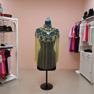 Beautiful Elegant <b>Burlesque</b> Cape with Beaded Strands Sequins Festive Club <b>Outfit</b> Fastens Neck American Clothing for Festivals - Product Image 6