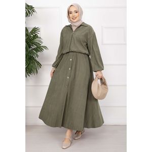 Conjunto de Chaqueta Bomber Caqui y Falda con Botones, Estilo Casual, Dos Piezas de Lona para Invierno, Tallas XS a XL, Top Largo con Estampado Sólido - Product Image 4