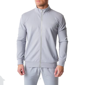 Men Navy Blue Full Zip <b>Track</b> <b>Jacket</b> Solid Color Hooded Collar Breathable Casual Autumn Wear 100% Cotton Regular Fit Fleece - Product Image 3