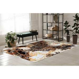 Tapis imprimé marbre orange : moderne, luxueux, décoration d'entrée personnalisée, tapis doux non tissé - Product Image 5