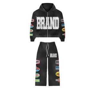 <b>Distressed</b> Embroidery Sun Faded Casual Two Piece Tracksuits Custom Design Logo Winter Fashion Street Wear Low MOQ Zipper 100% - Product Image 4