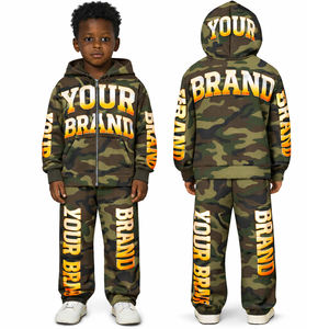 Custom Kids Streetwear Tracksuit Set Zip <b>up</b> French Terry 100% Cotton Puff Print <b>Boys</b> Hoodie and Sweatpants Tracksuits - Product Image 5