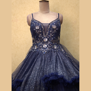 Vestido de baile de red suave azul marino real con lentejuelas muy adornadas Trabajo Recepción nupcial Ropa favorita de la exportación de la India - Product Image 3