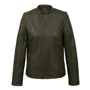 Chaqueta de Cuero Genuino para Mujer, Diseño Personalizado, Manga Larga, Cierre Frontal, Cuello Alto, Cortavientos, Estilo Motociclista - Product Image 1