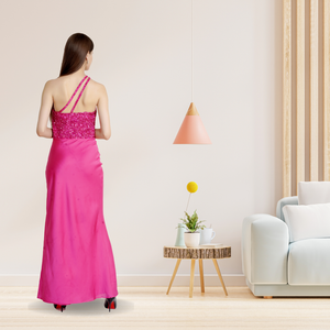 Robe de soirée de luxe pour femmes faite à la main Robe longue avec paillettes Travail Robe à une épaule pour réception de mariage - Product Image 2