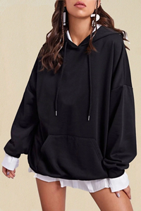 Jersey de gran tamaño personalizado, sudaderas con capucha para mujer, sudaderas de manga larga de lana de talla grande, ropa de otoño e invierno para mujer, color negro - Product Image 3