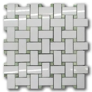 Thassos กระเบื้องโมเสคขัดเงาลายหินอ่อนสีขาว1X2ที่มีจุดสีเขียวสินค้าพรีเมียม T652P - Product Image 1