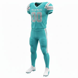 Ensemble de maillot et short de football américain sublimé personnalisable, 100% polyester respirant avec position du logo sur le devant - Product Image 3