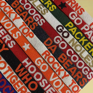 HUSSAIN CRAFTS Correa de algodón clásica con cuentas de Carolina del Norte, personalizada con cuentas de semillas blancas y doradas, accesorios de fiesta, serigrafía - Product Image 1