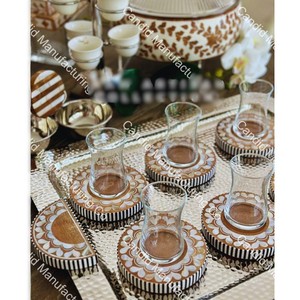 Plateau en nacre en acier inoxydable plateau d'incrustation en bois plateau de service en bois d'acacia incrustation de nacre au design laser - Product Image 1