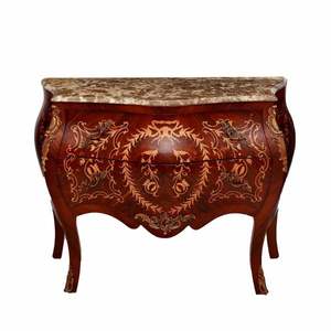 Consola Clásica de Madera con Incrustaciones, Tapa de Mármol y Motivos Florales Ornamentales, Elegante Consola de Almacenamiento de Lujo - Product Image 1