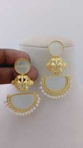 Ensemble de boucles d'oreilles goutte de Temple croissant semi-circulaire finition en pierre Unique conception personnalisable mode produit en vrac en laiton fabriqué sur commande - Product Image 5