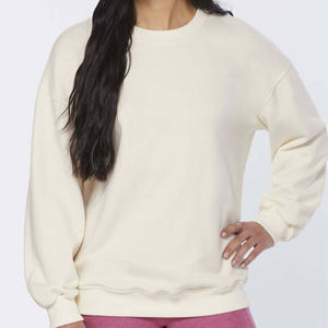 <b>Women's</b> Ivory Solid Color Basic Sweater Loose Fit Crewneck Pullover with Long Sleeves Soft Fleece for Winter Front Logo - Product Image 5