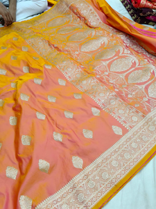 Sari de Seda Mashru Tradicional de Diseño Artesanal, Hermosa Tejido Banarasi, Secado Rápido, Protección Solar, Para Todas las Estaciones, Bodas - Product Image 4