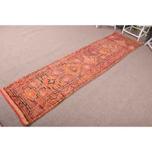 2.4x10.4 ft <b>Runner</b> Vintage <b>Rug</b>, Turkish <b>Rug</b>, Orange Black Animal Print Wool <b>Rug</b> - Product Image 2