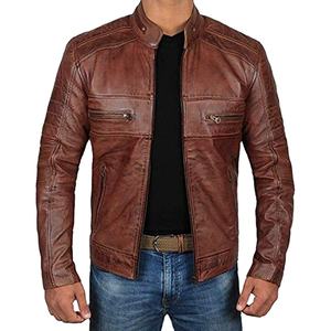 Nueva Chaqueta de Cuero Marrón para Hombre, Chaqueta de Motociclista de Cuero Auténtico de Vaca, Chaqueta de Cuero para Hombre - Product Image 1