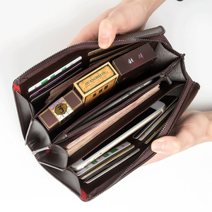 Genuine Leather Long <b>Wallet</b> Unisex Zipper Closure Multi-Card Position Minimalist Style Daily Use - Product Image 6