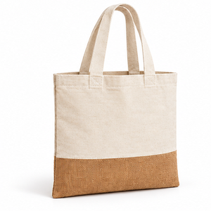 Bolsa de Mano de Yute y Algodón Natural de Dos Tonos, 14.5x16.5 Pulgadas, con Logotipo Personalizado, Reutilizable, Plana, para Compras o Regalos, con Asa de Hombro, Impresión Serigrafiada - Product Image 1