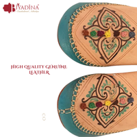 Babouche Marocaine Bleu Turquoise en Cuir Véritable pour Femme, Chaussures Orientales à Design Traditionnel, Printemps Anti-Dérapant et Respirant