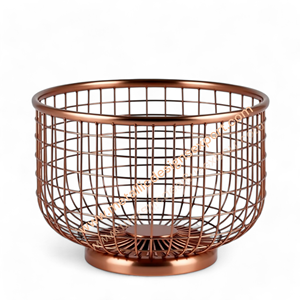 Panier rond en métal de couleur cuivre de 8 pouces avec support de base pour le stockage de mariage et l'organisateur décoratif - Product Image 1
