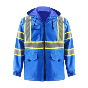 Veste de sécurité bleue haute visibilité avec rayures réfléchissantes Accents jaunes Vêtements de travail à capuche imperméables pour la protection extérieure - Product Image 1
