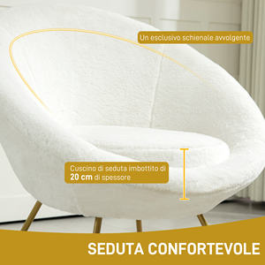 HOMCOM Chaise de chambre en fausse fourrure avec pieds en métal, 75x66x79 cm, blanc - Product Image 5